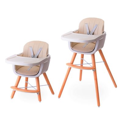 Eazy Kids Teknum - Premium Dual Height Wooden High Chair - Ivory